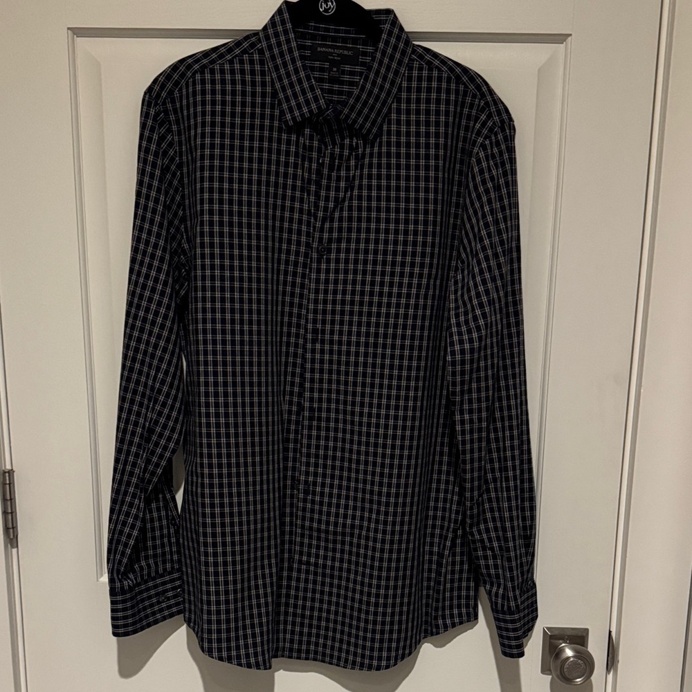 Banana Republic Navy and Black Plaid Shirt